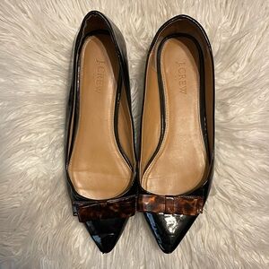 J. Crew Black Flats with Brown Bow Accent